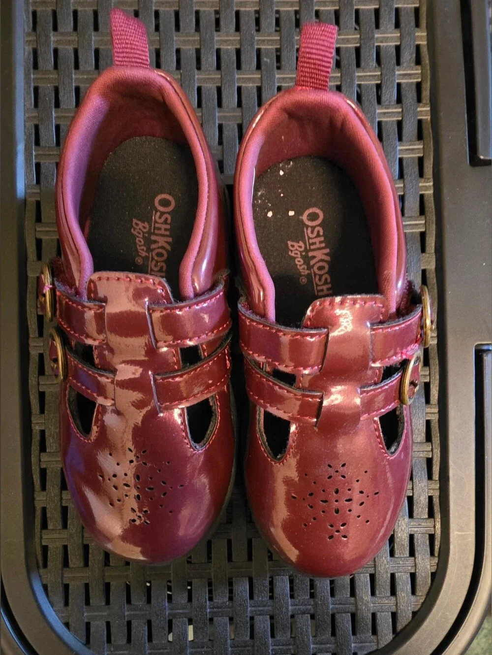 Osh Kosh B' Gosg Girls' Shiny Burgundy Mary Jane Shoes with Double-Strap Closure